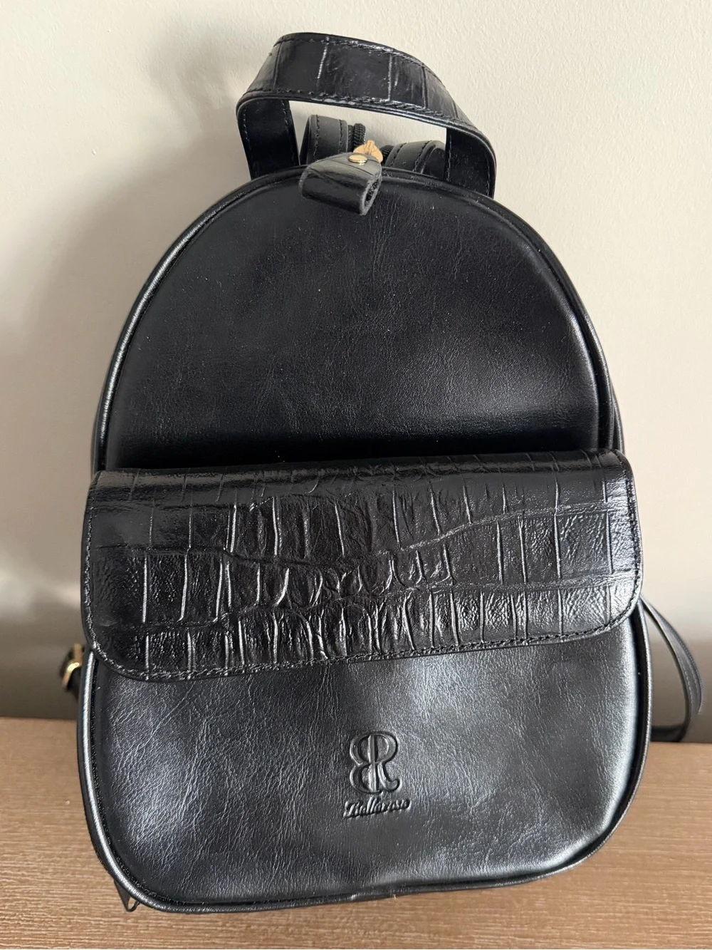 Vintage Belle Rose Black Croc Embossed Backpack Purse
